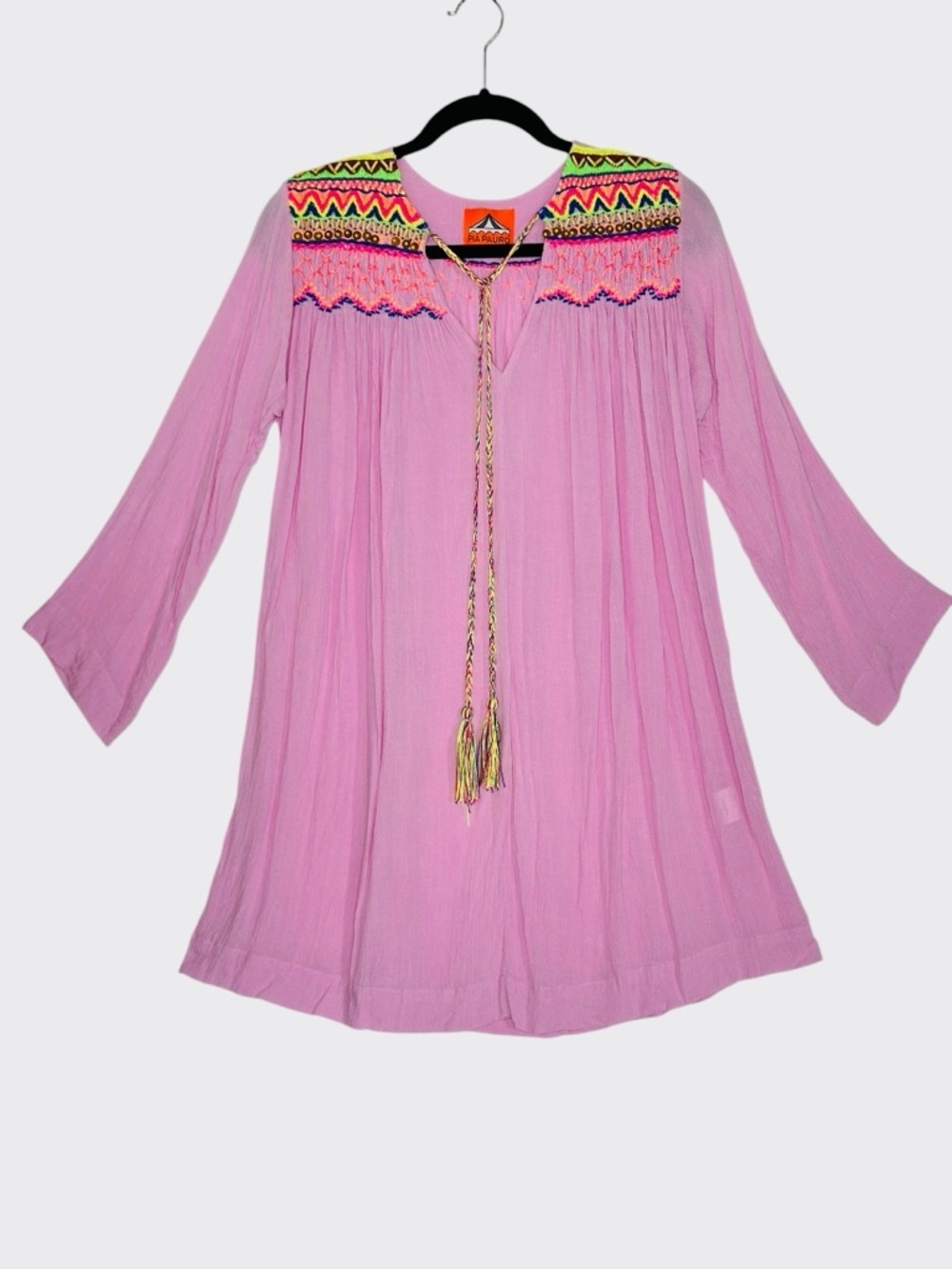 Pia Pauro Pink Embroidered Swim Cover-Up Tunic XS Boho Tassel Dress - Picture 2 of 14